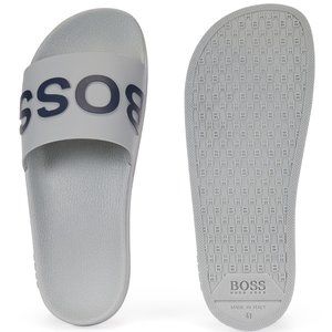 BOSS Italian Slides Logo Strap Contoured Sole Gray Men's Slides Shoes